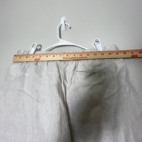 Kenar Pants Women's Large White Stripes 100% Linen Leg Elastic Waist Lounge - Picture 3 of 10
